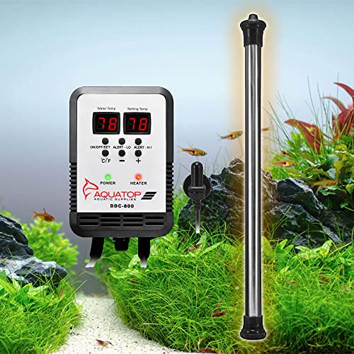 Image of Aquatop 800W Titanium Aquarium Heater with in Line Controller - Submersible, for Fish Tanks Up to 270 Gallons, Adjustable 68-92F, Durable for Large Fish & Turtles