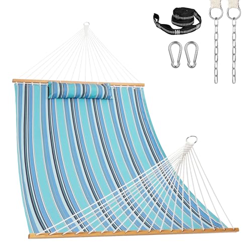 Lazy Daze Hammocks 12 FT Sunbrella Fabric Hammock not Fading with Spreader Bars and Free Pillow Fits for 2 Persons, All Weather and Fade Resistant for Patio Yard, 450 lbs Capacity, Dolce Oasis