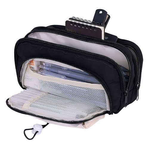 Image of Large Pencil Pouch Big Pencil Case Big Capacity Aesthetic Pen Cosmetic Bag Pen Stationery Organizer Simple, College Office Home Travel Storage Bag (Black)