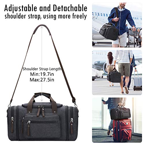 Toupons Travel Duffel Bag for Men Canvas Overnight Weekend Bag (Black )