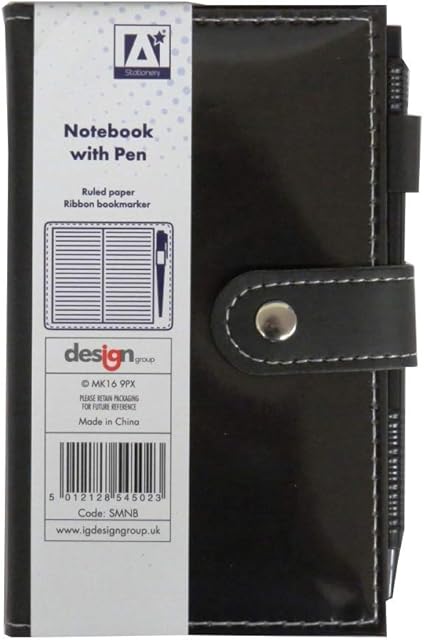 Slim Faux Leather Pocket Closing Notebook with Pen Set - Grey 155mm x 94mm