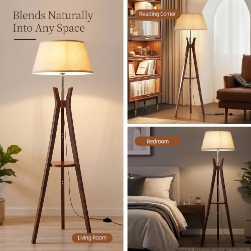 Image of Tripod Floor Lamp with Shelf, Modern Corner Lamps for Living Room