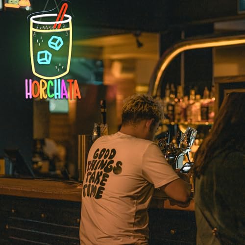 Image of Horchata Neon Signs for Wall Decor Dimmable Colorful LED Light with Ice Cubes Straw USB Powered Fun Light up Sign for Latin Restaurants Food Stalls Cafes Bars Kitchens
