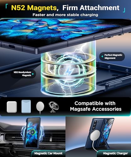 Image of BERFY for Z Fold 6 Case with Screen Protector, [Compatible with MagSafe] Built-in Kickstand & S Pen Slot & Hinge Protection, Full Body Shockproof Phone Case for Samsung Galaxy Z Fold 6, Blue