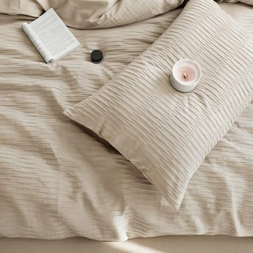Covebett Seersucker Bettwäsche 135x200 2teilig Beige Gestreift Atmungsaktiv – Ansicht 7