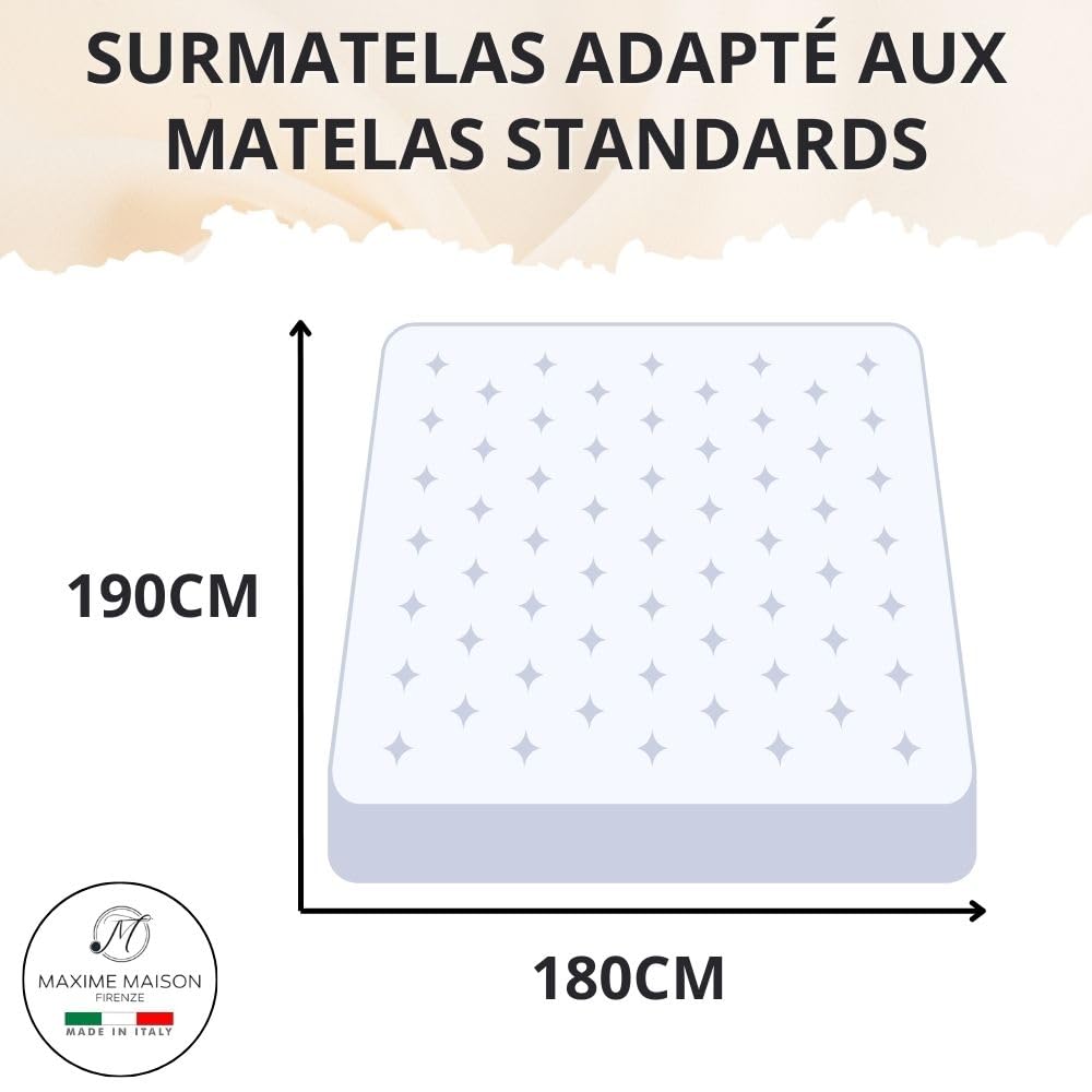 MAXIME MAISON - Surmatelas 180x190 (Hauteur 5 cm) en Memoire de Forme pour Matelas 2 Personne Fabriqué en Italie – du cœur de l'Italie à Votre Lit: Le Surmatelas Qui Promet de Beaux Rêves