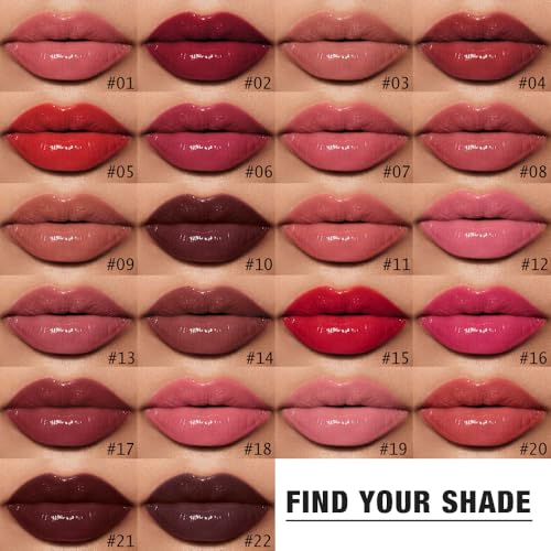 Image of evpct Cool Ruby Red Shiny Longwear No-Budge Liquid Lip Color Lipstick Makeup, Highly Pigmented Color Instant Shine, Waterproof Long Lasting Lipstick Women, Lip Stain Gloss with Lip Liner Brush, 15#