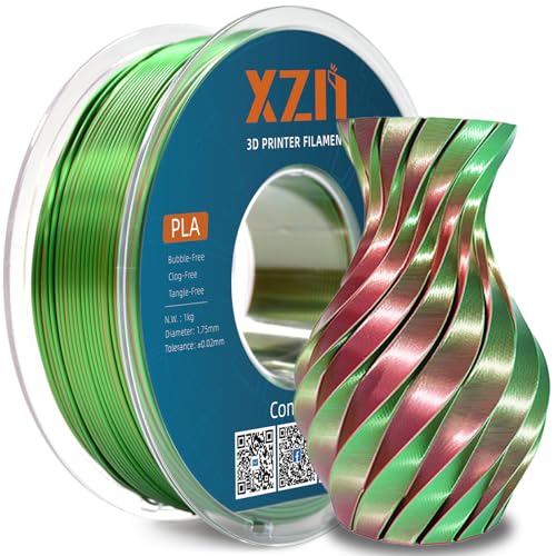 Image of Silk PLA Filament 1.75mm Dual Color Green Red 1KG, Metal-Like Shiny 3D Printer Filament, Precision ±0.02mm, Neatly Wound, No Clog /Bubble, Durable, Excellent Layer Adhesion, Fits Most FDM Printers