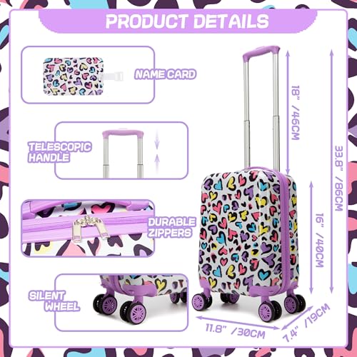 Kids Luggage with Spinner Wheels Carry on Suitcases for Girls 2 Piece Luggage Sets 16" Toddler Suitcase for Kids Rolling Suitcase Airline Approved (Bainbow Leopard) - Image 3