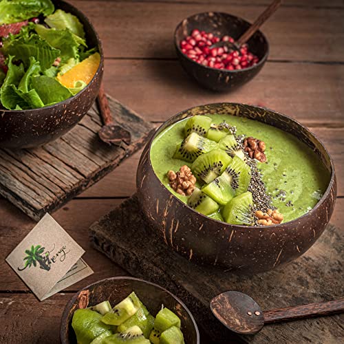 Image of Thenga Jumbo 900ML Artisan Coconut Shell Bowls & Spoon Set | Eco-Friendly Handmade Wooden Bowls for Smoothie, Salad, Breakfast, Buddha Bowls & Meals | Set of 2 from Kerala