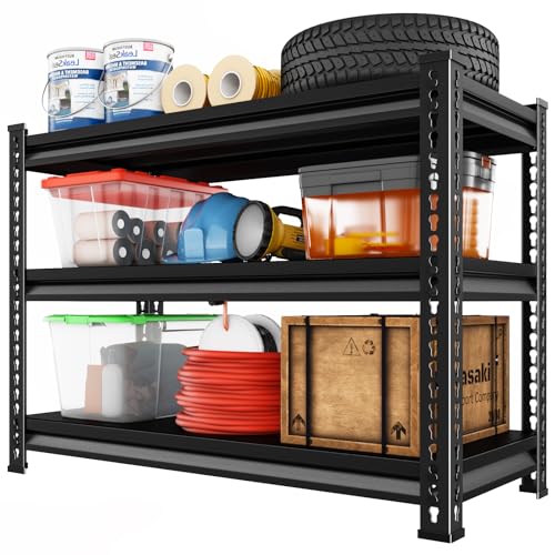 Garage Shelves Heavy Duty – 40”W 1,350Lbs Steel Metal Utility Industrial Storage Shelving Rack Units Adjustable for Warehouse Basement 40″ W x 16″ D x 36″ H 3 Tier Black