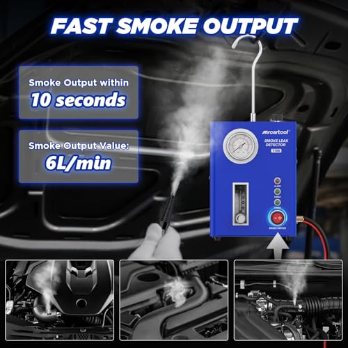 T105 Automobil-Rauchmaschine Leckdetektor mit eingebauter Luftpumpe und Manometer, EVAP-Rauchmaschine Diagnosetester Pipeline-Kraftstofflecksucher mit Rauchdurchflussmesser für 12V-Fahrzeuge