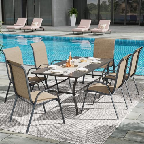 Image of UDPATIO Patio Chairs Set of 6, Stackable Outdoor Dining Chairs with High Back, Breathable Textilene Fabric Outdoor Chair All Weather, 350LBS Capacity for Garden, Backyard (Brown)