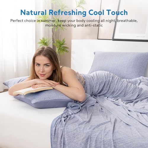 Image of HOMFINE Cooling Blanket for Hot Sleepers Twin Size, Blue 60 inchx80 inch | Dual-sided mica nylon cool, Q-Max 0.439 instant cool, Lightweight & breathable for night sweats & menopause, Machine washable