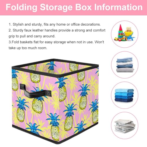 Boîte de rangement pliable cube rose ananas pour placard