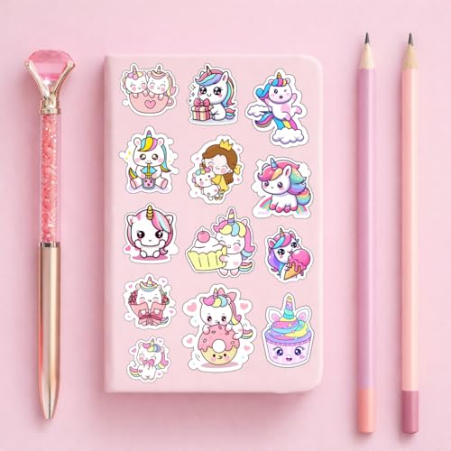 Image of LERITO Unicorn Theme Vinyl Stickers, Waterproof Self Adhesive Decals for Laptop, Journal, Guitar, Mobile Phone, Multicolour, Pack of 60