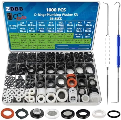 ZDBB 1000 Pcs 18 Size O Ring Kit+18 Size Rubber Washers Assortment Kit for Plumbing Faucet Water Pipe Garden Hose Washers Shower Heads Gasket Repair and Air or Gas Connections