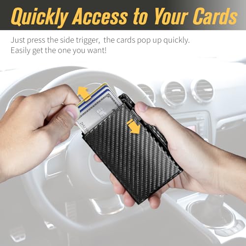Wallet for Men, Slim Minimalist Mens Wallet for RFID Blocking, Front Pocket Credit Card Holder Wallets with Money Clip & ID Window, Smart Pop Up Metal Case Gift for Men, Carbon Fiber Black3