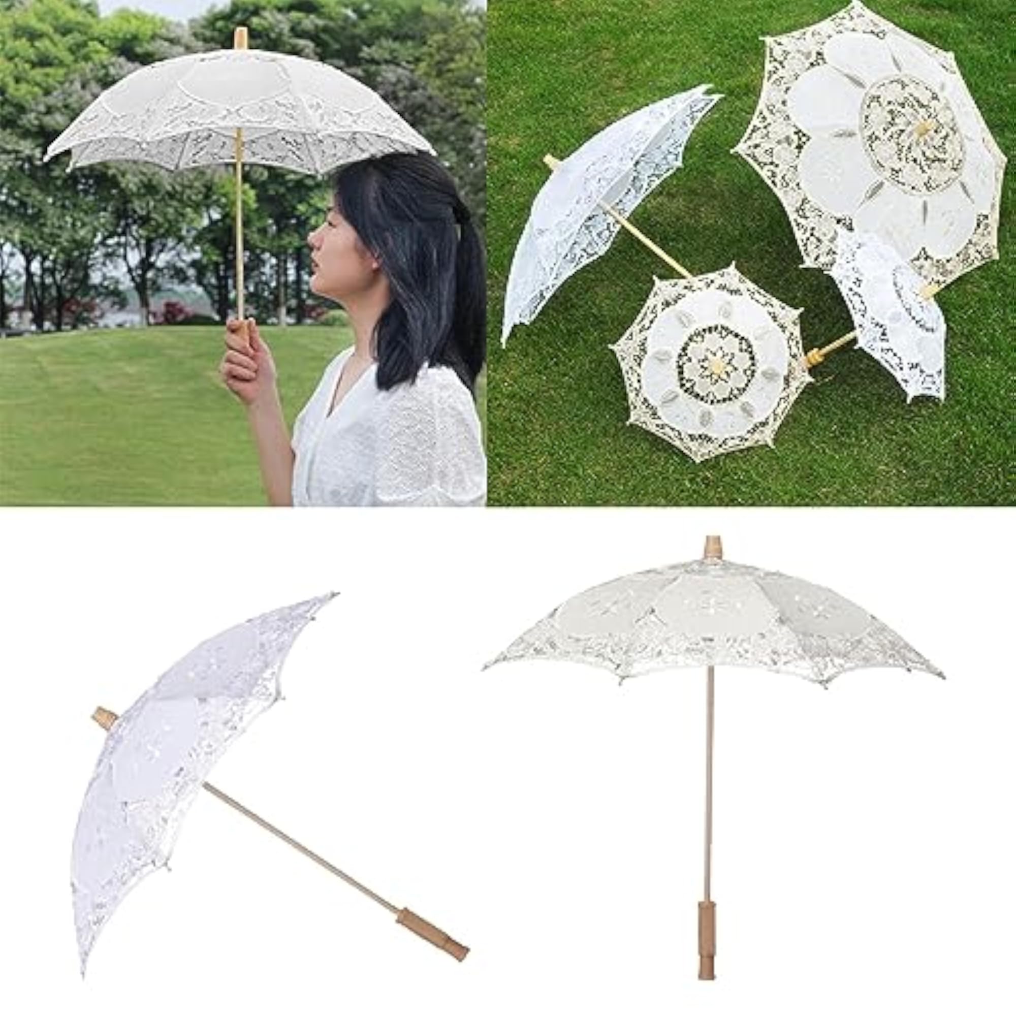 Lace Umbrella Wooden Handle for Bridal Photography Prop