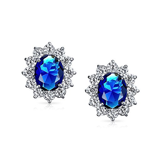 Bling Jewelry MY-E200905CB Fashion Formal Holiday Party Bridal Oval Simulated Sapphire Royal Blue Cubic Zirconia Halo Crown Aaa Cz Stud Clip thumb #1