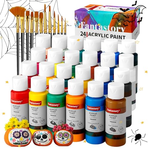 Fantastory Acrylverfset, 24X60 ml + 12 penselen, niet giftig
