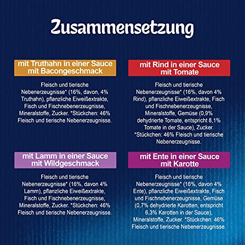 Felix Sensations Saucen Katzenfutter nass, Sorten-Mix, 4er Pack (4 x 24 Beutel à 85g)