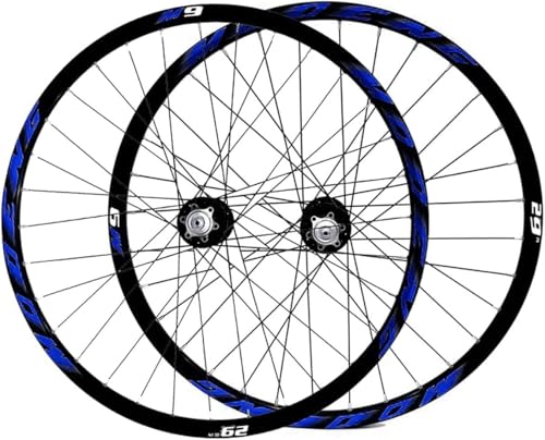 自転車用フロント&リアホイール 26インチ/27.5インチ/29インチ CNC合金ダブルウォールリム MTBホイールセット バイク用 32H ディスクブレーキ QR 8-10スピードハブ カセットボールベアリング ブラック 26インチ(Blue,27.5i