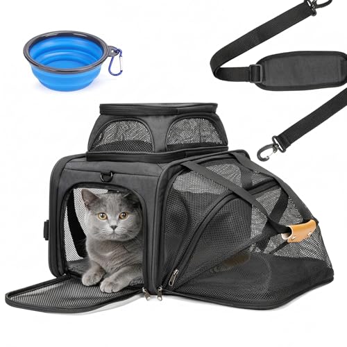 Image of JUNGYOON Cat Carrier, Expandable Airline-Approved Soft-Sided Pet Travel Bag for Cats, Small Dogs & Small Pets, Breathable Mesh Design with Multi-Pockets & Fleece Pad (Dark Grey)