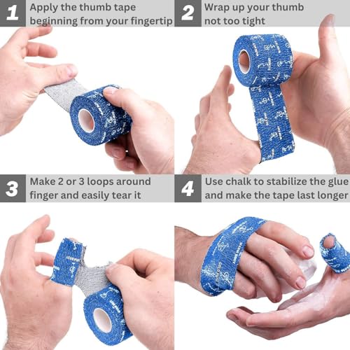 Image of WARM BODY COLD MIND 1.85 inch Weightlifting Thumb Tape - Hook Grip Tape for Powerlifting, Cross Training, Gym Tape, Workout, Weight Lifting Tape, Athletic Finger Wrap (Blue 3 Rolls)