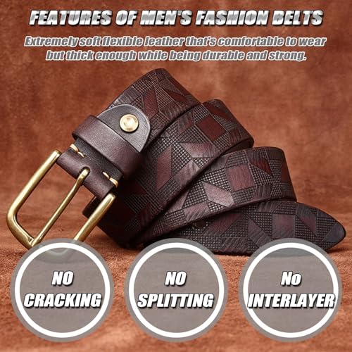 Laser Engraved Genuine Leather Belt for Men, Stylish Mens Waist Belt - Classic Brass Buckle - Packed in Gift Box4