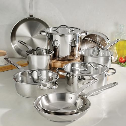 Image of Tramontina Tempo Tri-Ply Base Stainless Steel 14-Piece Cookware Set with Glass Lids, Pots and Pans Kitchen Set, Induction-Ready, Oven-Safe, Dishwasher-Safe