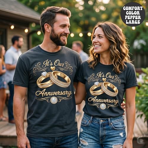 Image of Anniversary Matching Shirts, for Couple, Heart Design T-Shirt Set, Wedding Present, Honeymoon Outfit
