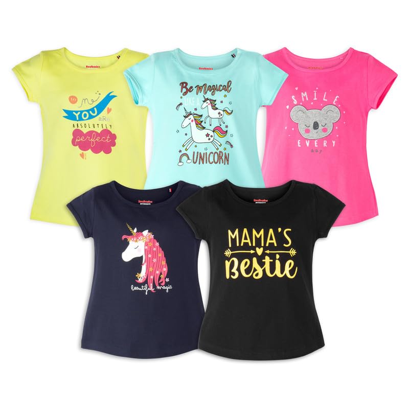 Image of Real Basics Girl's Regular Fit Half Sleeve Multicolor Tshirts Combo Pack (Set of 5)