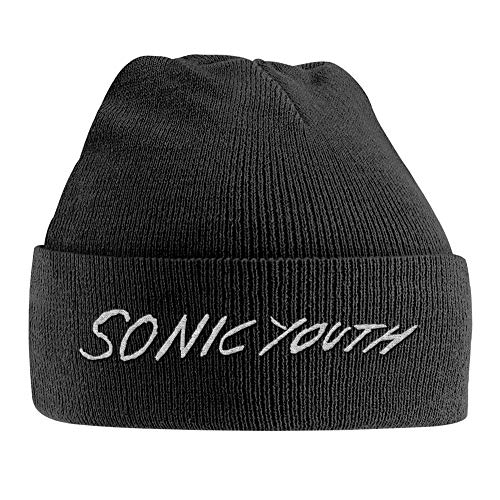 Chapeau Sonic Youth noir bonnet brodé logo blanc vêtement rock officiel