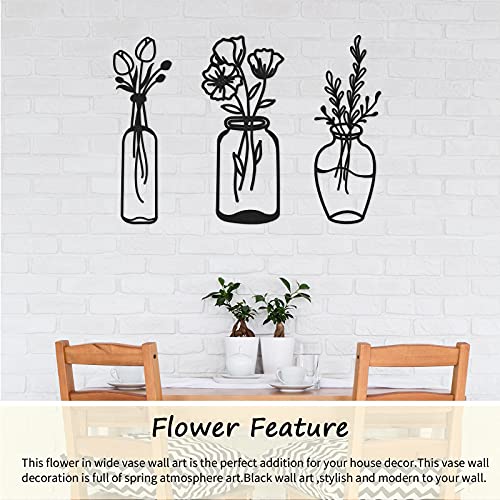 Hotop VBPA-LM6UY-B7-255 3 Pieces Metal Flower Wall Decor Minimalist Vase Wall Art Tulip Wire Iron Decor Floral Wall Sculpture thumb #4