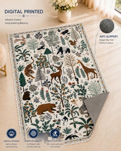 Image of RD TREND Carpet for Hall Digital Printed Carpet for Living Room 52x84 inch | Anti Slip Backing Rug for Bedroom Floor & Home Decor | Off White