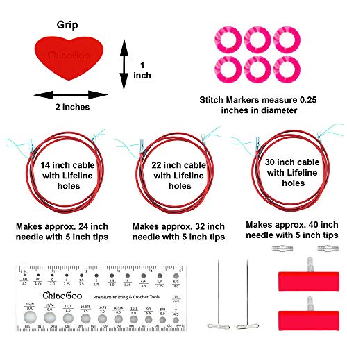 Chiaogoo Twist Red Lace 5-Inch Mini 7500-M Interchangeable Circular Needle Set, Sizes Us 000, 00, 0, 1, 1.5 With 3 Cords, Connectors, Stitch Markers, Stoppers Bundle With 1 Artsiga Crafts Project Bag #TOP4