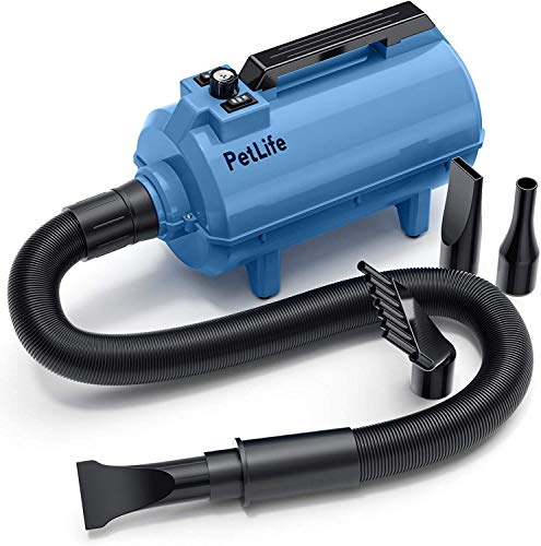 PetLife Dog Hair Dryer, High Velocity 3.8HP Pet Hair Force Dryer, Dog Grooming Dryer with Heater, Premium Stepless Adjustable Speed Dog Blow Dryer