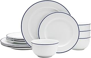 by Fitz and Floyd Bistro Blue Band 12 Piece Dinnerware Set, Service for 4