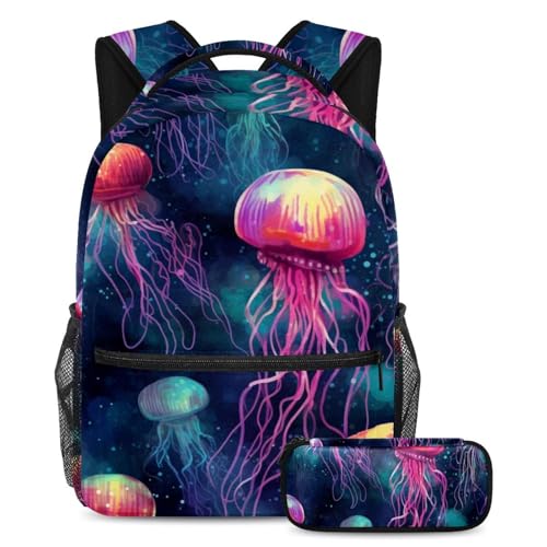 Sac à dos méduse colorée Seaworld 2 pièces pour ranger facilement toutes les fournitures