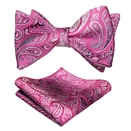 Alizeal Mens 2pcs UNTIED Gradient Paisley Self Bow Tie and Hanky Set