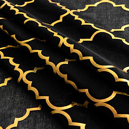 Kotile Black And Gold Sheer Curtains 63 Inch Length For Bedroom, Metallic Gold Foil Moroccan Tile Printed Black Sheer Curtains Pocket Room Privacy Sheer Curtains, 52 X 63 Inch, 2 Panels, Gold Black #TOP6