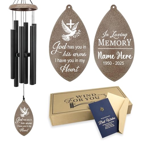 Image of ASTARIN Personalized Sympathy Wind Chimes, Sympathy Gifts for Loss Mother Wife Husband, Deep Tone Large Personalized Wind Chime for Indoor Outside, in Loving Memory of Loved One, Produced in Texas