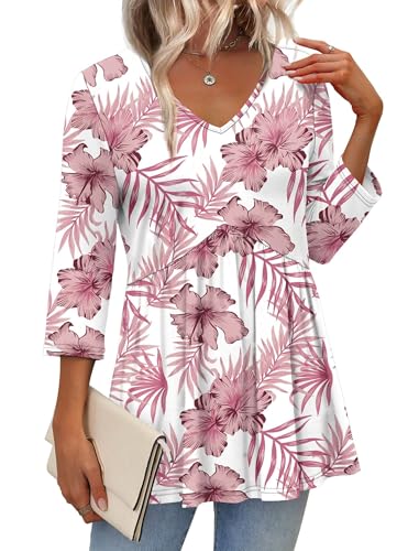 Image of OFEEFAN 3 /4 Length Sleeve Womens Tops 2026 Blouses for Women Dressy Casual Fashion Clothing V Neck Babydoll Tops Fall Outfits