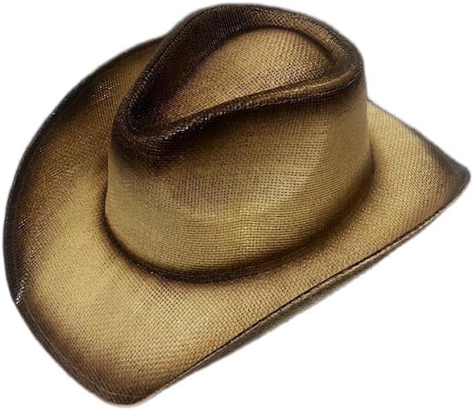 Cappello da Cowboy Stile Western in Paglia Beige e Marrone con Effetto Sfumato Vintage per Uomo e Donna V022