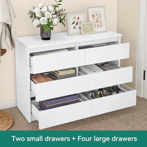 YITAHOME Kommode, 6 Schubladen Schlafzimmerschrank, modernes Möbel 100x30x70cm, stabil & sicher, aus Holz, mit Laufschienen, Weiß