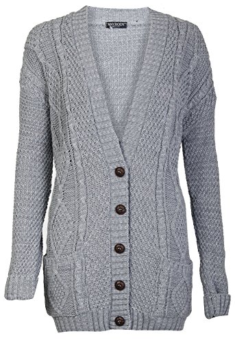 Forever Women's Cable Knitted Grandad Button Cardigan
