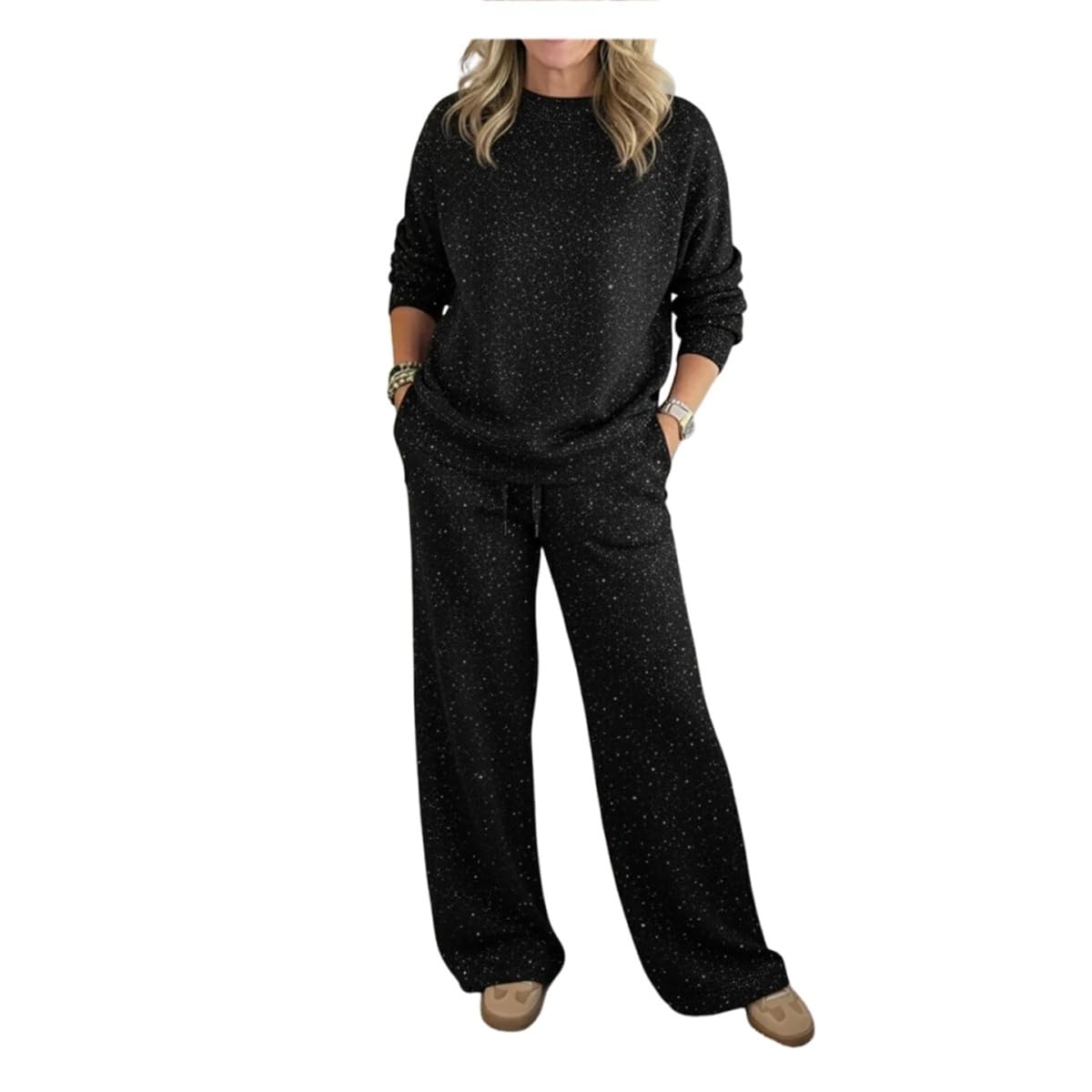 Womens Glitter Pullover Sweater Pants 2-Piece Set Sparkly Two Piece Set for Women Womens 2 Piece Lounge Set