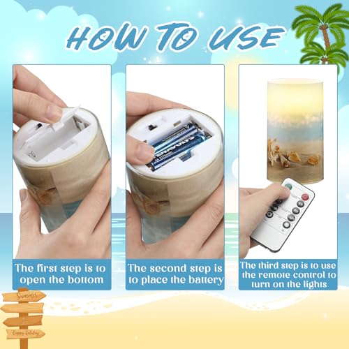 Image of Tujoe 3 Pcs Summer Starfish Flameless Candles LED Battery Pillar Candles Set Battery Operated Flickering Gifts with Remote Starfish Decorations for Holiday