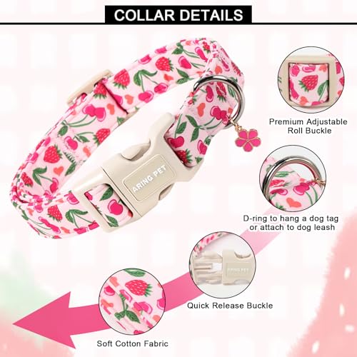 Image of ARING PET Dog Collar, Cute Spring Summer Strawberry Cherry Pet Collars for Puppy Small Medium Large Boy Girl Dogs-L, for Daily Outdoor Walking Training
